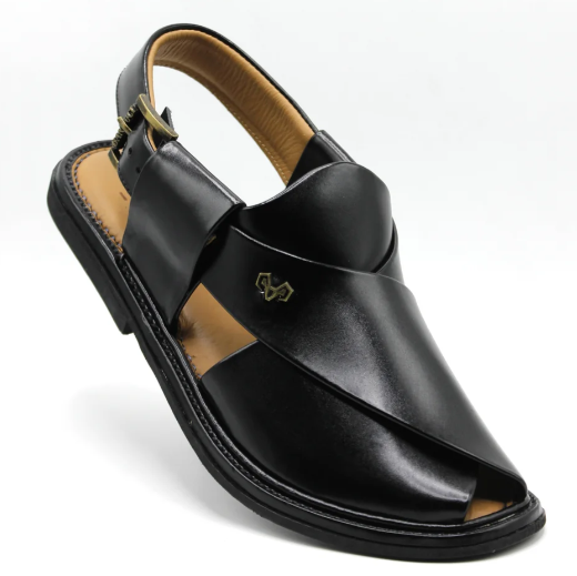 Luxury Round Shape Black Peshawari Chappal