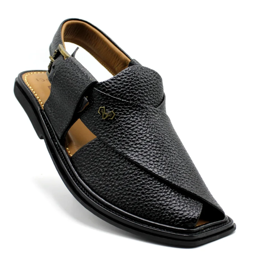 Luxury Traditional Black Granular Peshawari Chappal