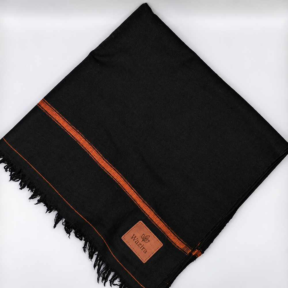 Premium Quality Single Fiber Black 72 Grade Striped Pure Woolen Shawl